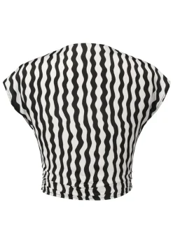 Online Retro Stage 1950s Curve Print Blouse Black & White