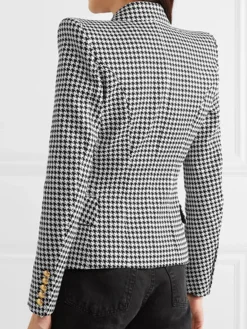 Fashion Retro Stage & White 1950s Double Breasted Houndstooth Blazer Black