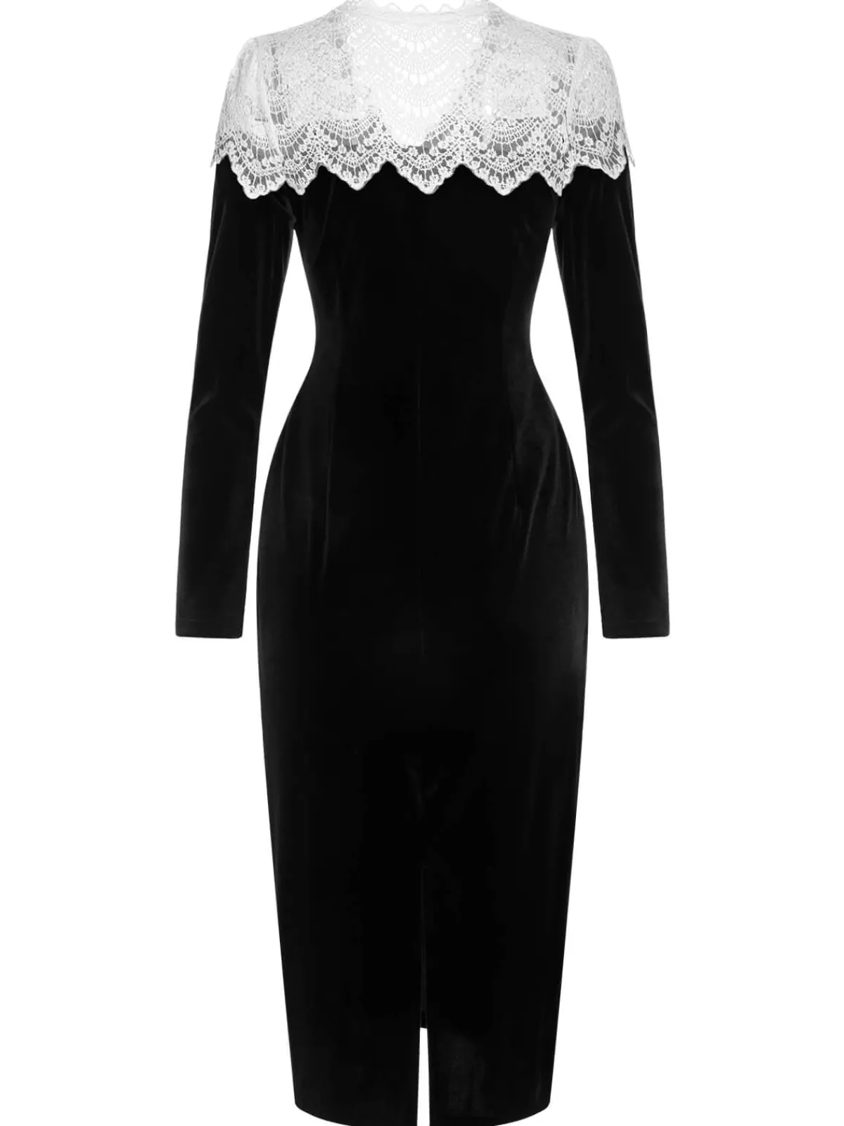Best Retro Stage & White 1960s Lapel Patchwork Velvet Dress Black