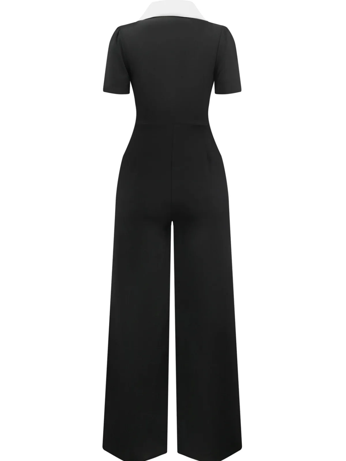 Discount Retro Stage & White 1930s Notched Collar Buttoned Jumpsuit Black