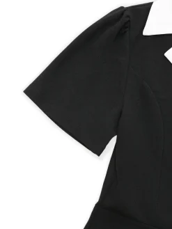 Discount Retro Stage & White 1930s Notched Collar Buttoned Jumpsuit Black