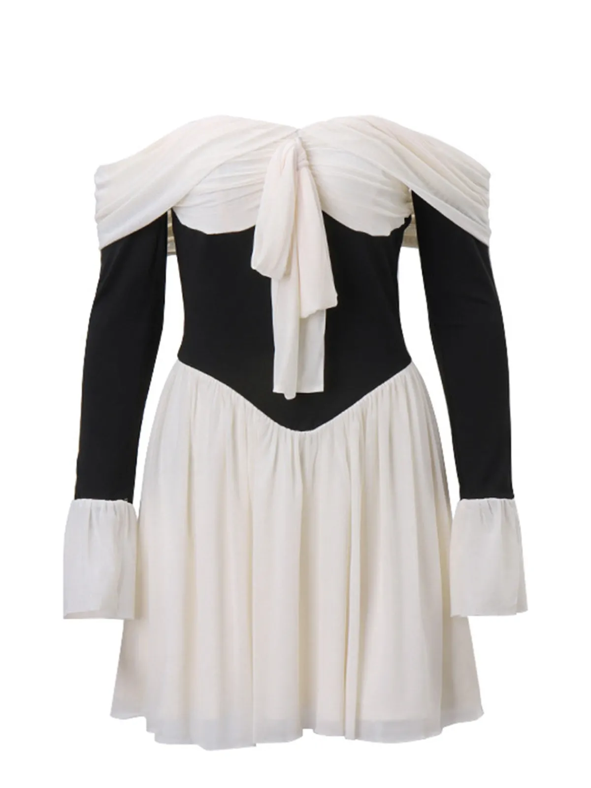 Clearance Retro Stage & White 1950s Off-Shoulder Skater Dress Black
