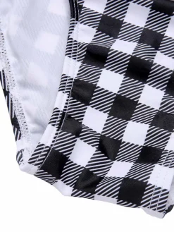 Discount Retro Stage & White 1950s Plaid One-Piece Swimsuit Black