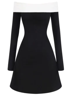 Sale Retro Stage & White 1960s Rolled Off-Shoulder Dress Black