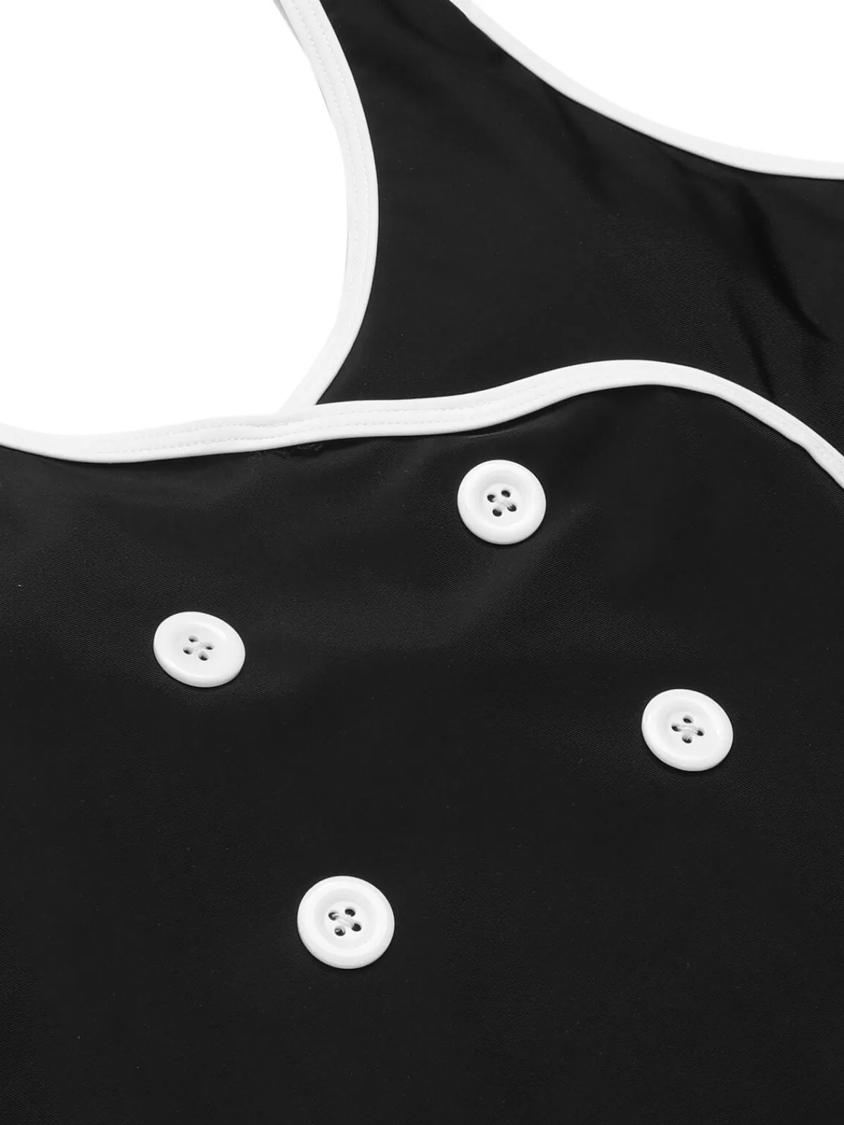 Online Retro Stage 1960s Solid Contrast Binding Swimsuit Black & White