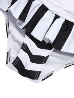 Sale Retro Stage 1950s Stripe Bow Halter Bikini Black & White
