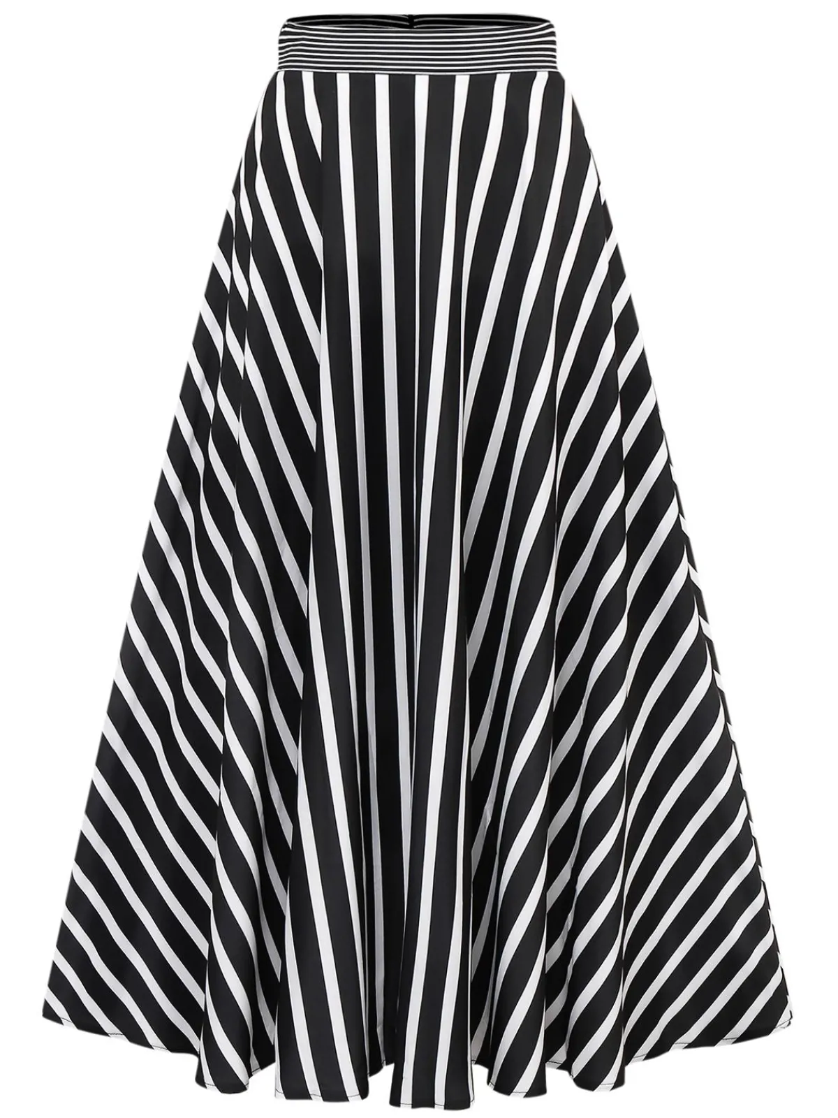 New Retro Stage 1930s Striped High Rise Long Skirt Black & White