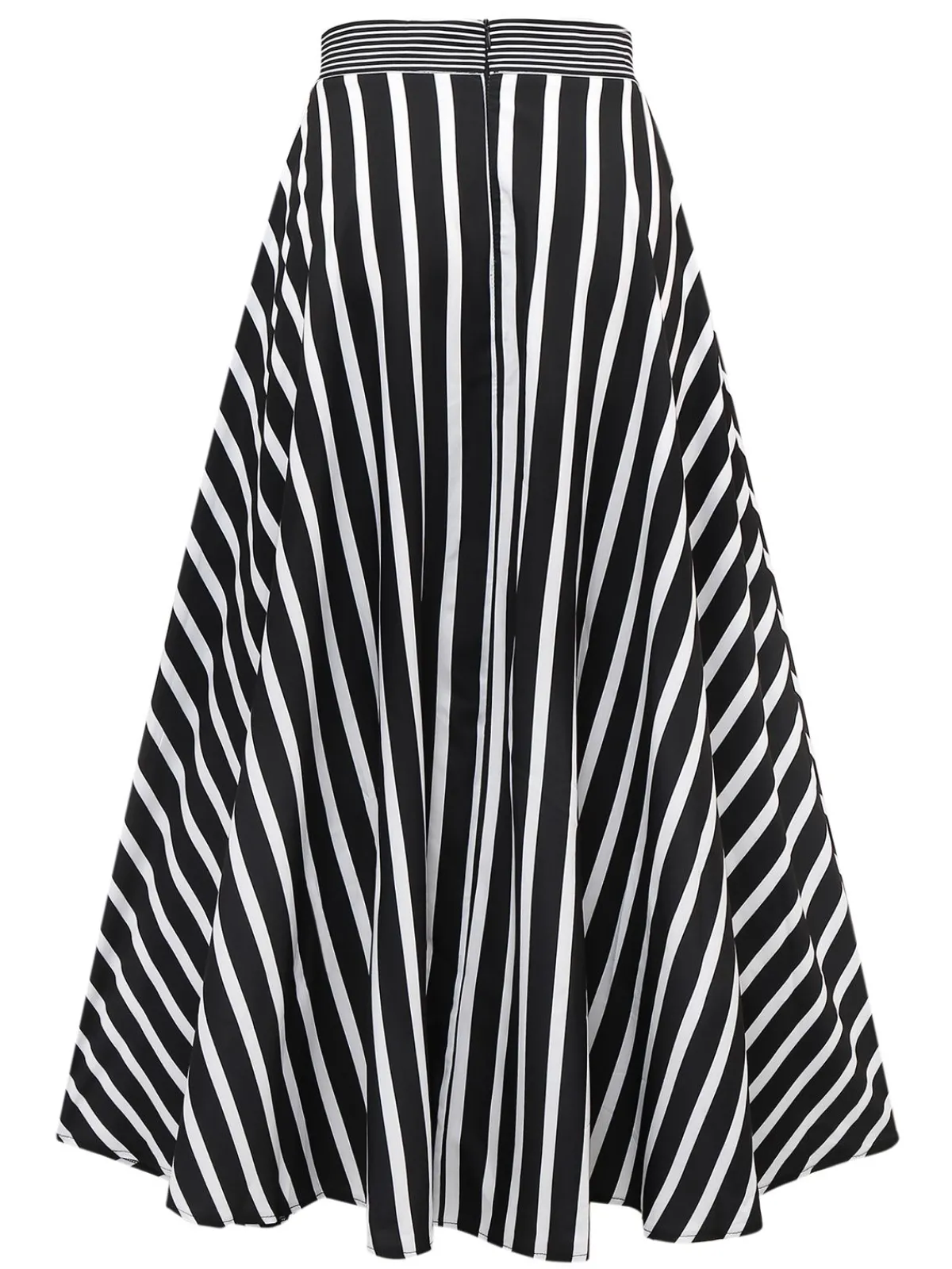 New Retro Stage 1930s Striped High Rise Long Skirt Black & White