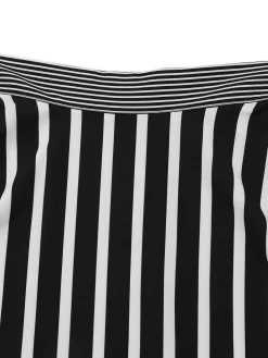 New Retro Stage 1930s Striped High Rise Long Skirt Black & White