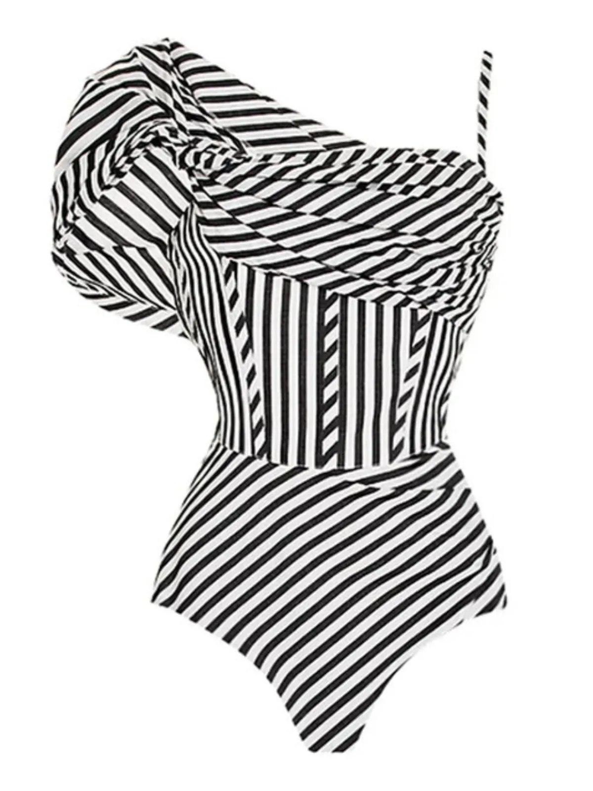 New Retro Stage Black & White 1930s Striped One-Piece Swimsuit Black&White