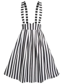 Discount Retro Stage 1950s Stripes Suspender Skirt Black & White