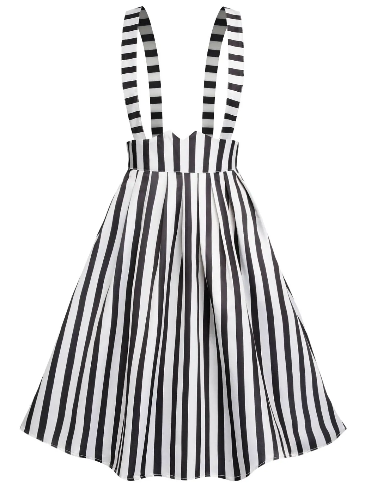 Discount Retro Stage 1950s Stripes Suspender Skirt Black & White