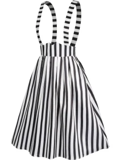 Discount Retro Stage 1950s Stripes Suspender Skirt Black & White