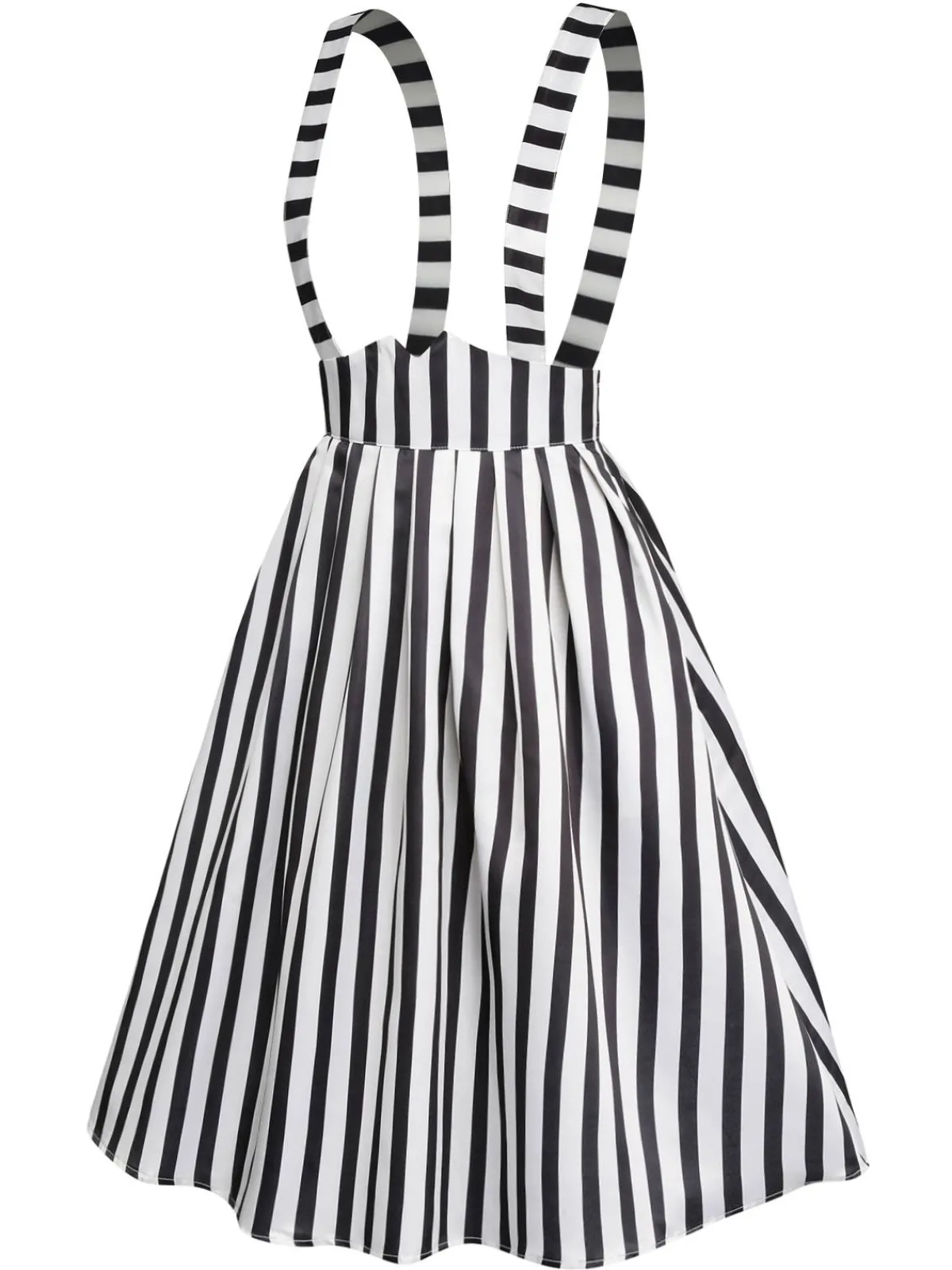 Discount Retro Stage 1950s Stripes Suspender Skirt Black & White