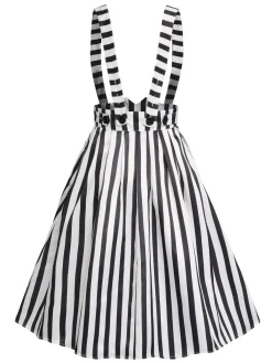Discount Retro Stage 1950s Stripes Suspender Skirt Black & White
