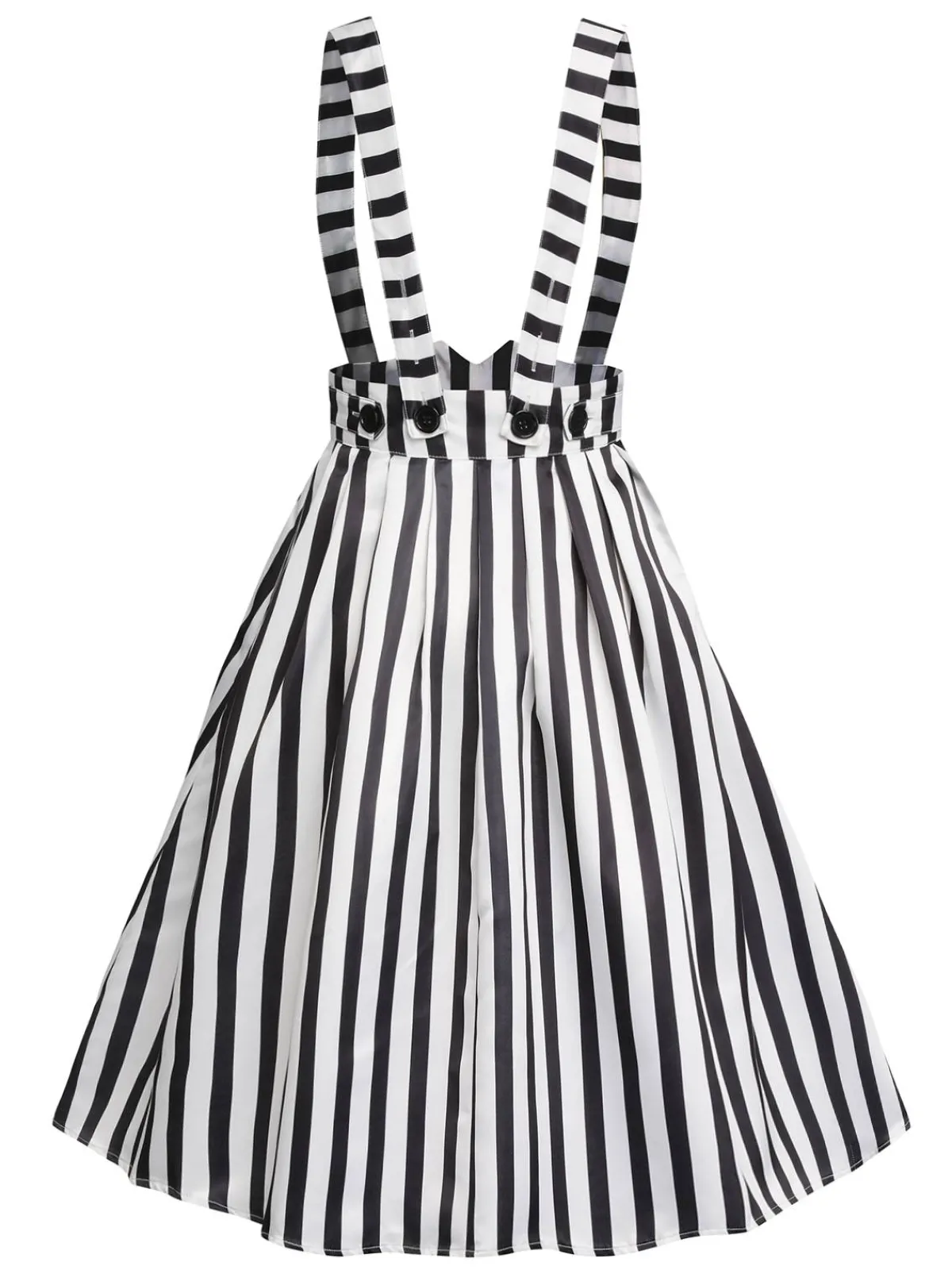 Discount Retro Stage 1950s Stripes Suspender Skirt Black & White