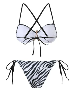 Outlet Retro Stage 1950s Zebra Stripes Starfish Bikini Set Black & White