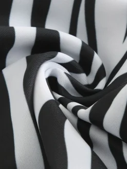 Outlet Retro Stage 1950s Zebra Stripes Starfish Bikini Set Black & White