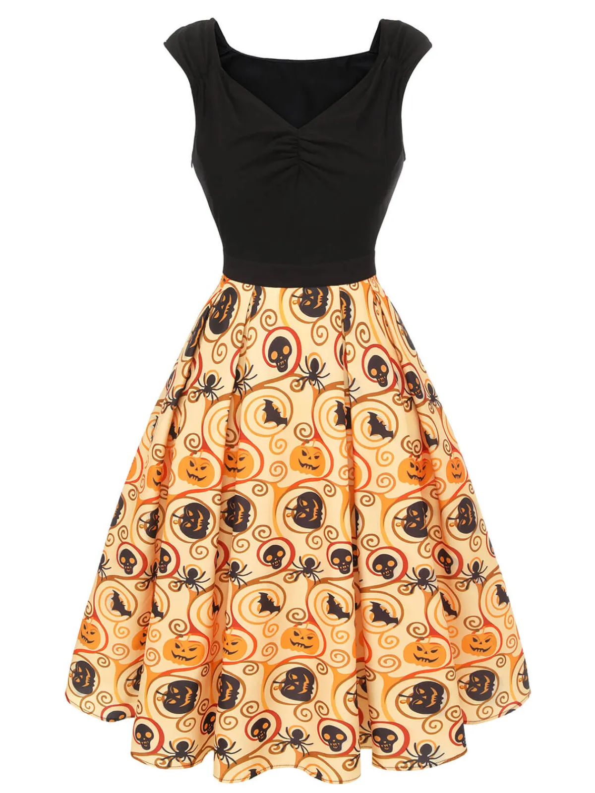 Clearance Retro Stage 1950s Pumpkin Bat Spider Dress Black & Yellow