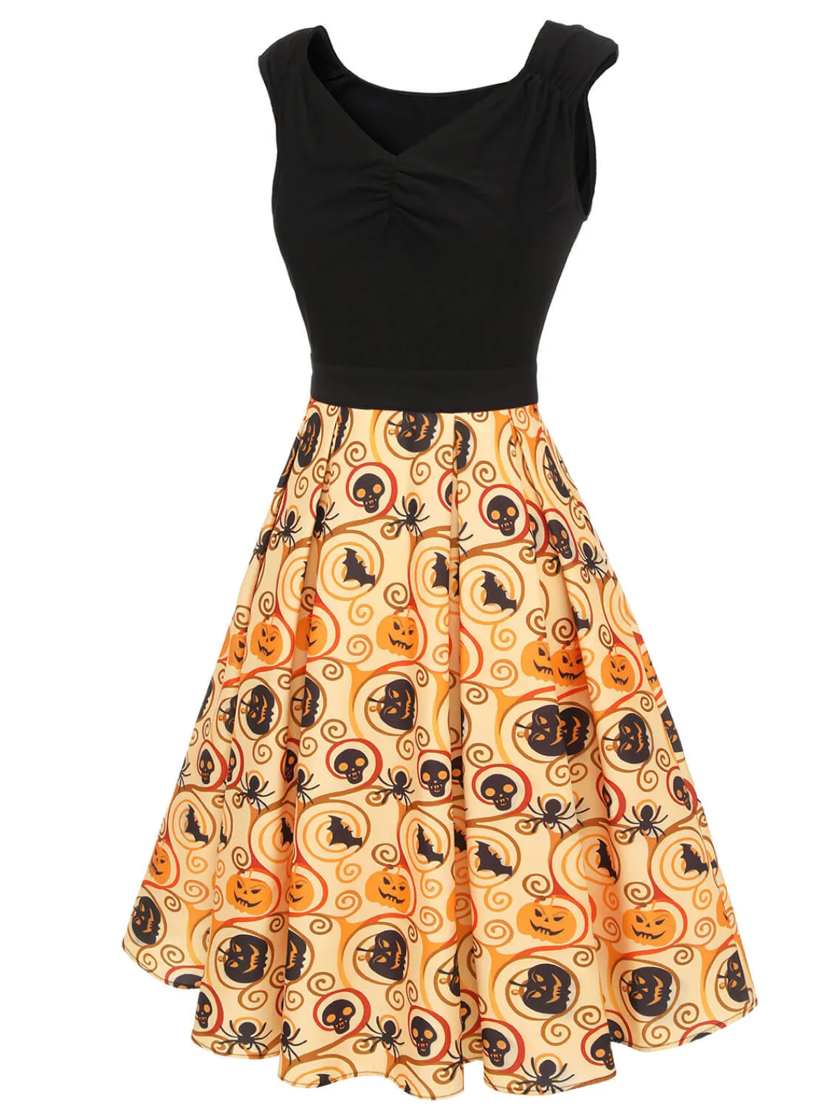 Clearance Retro Stage 1950s Pumpkin Bat Spider Dress Black & Yellow
