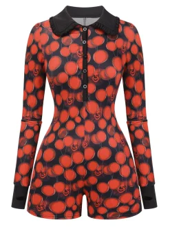 Outlet Retro Stage Black And 1970s Balloon Ghost Face Romper Red