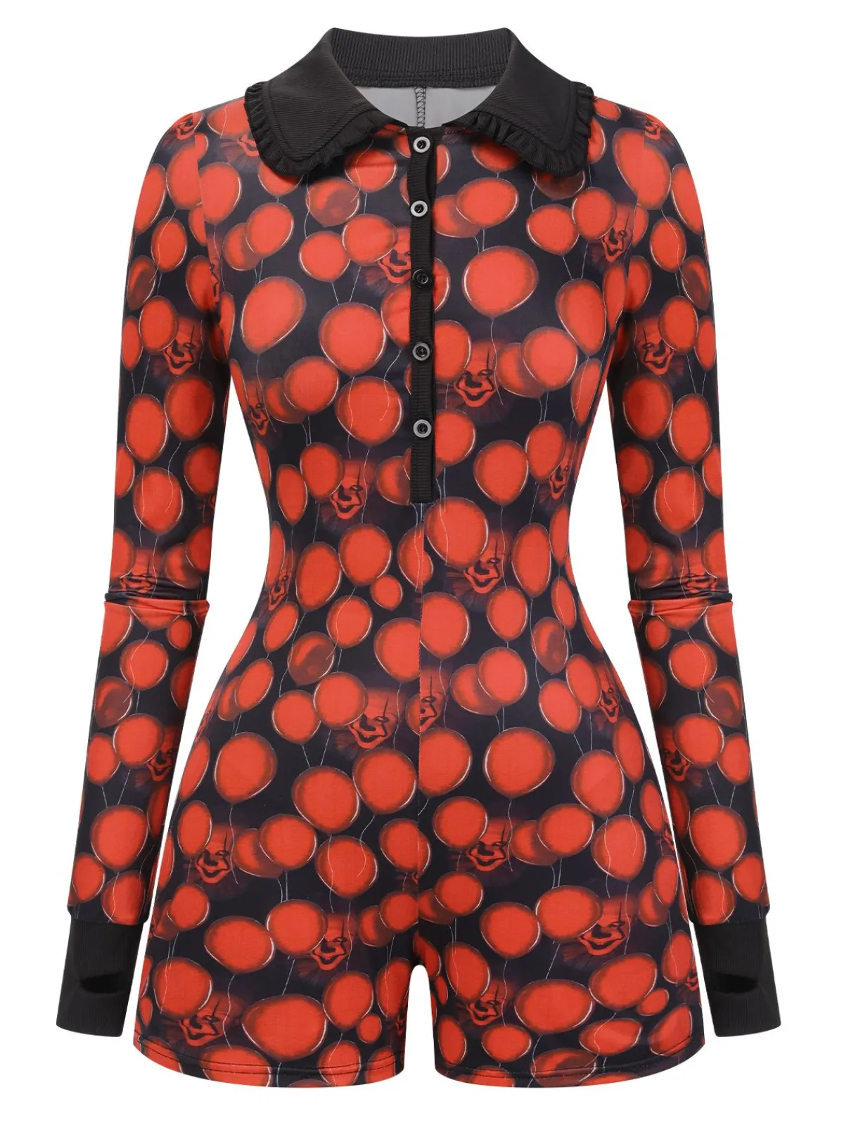 Outlet Retro Stage Black And 1970s Balloon Ghost Face Romper Red