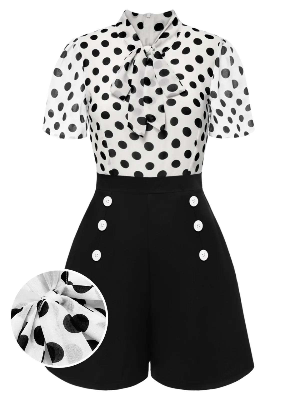 Discount Retro Stage And White 1950s Polka Dot Collared Romper Black