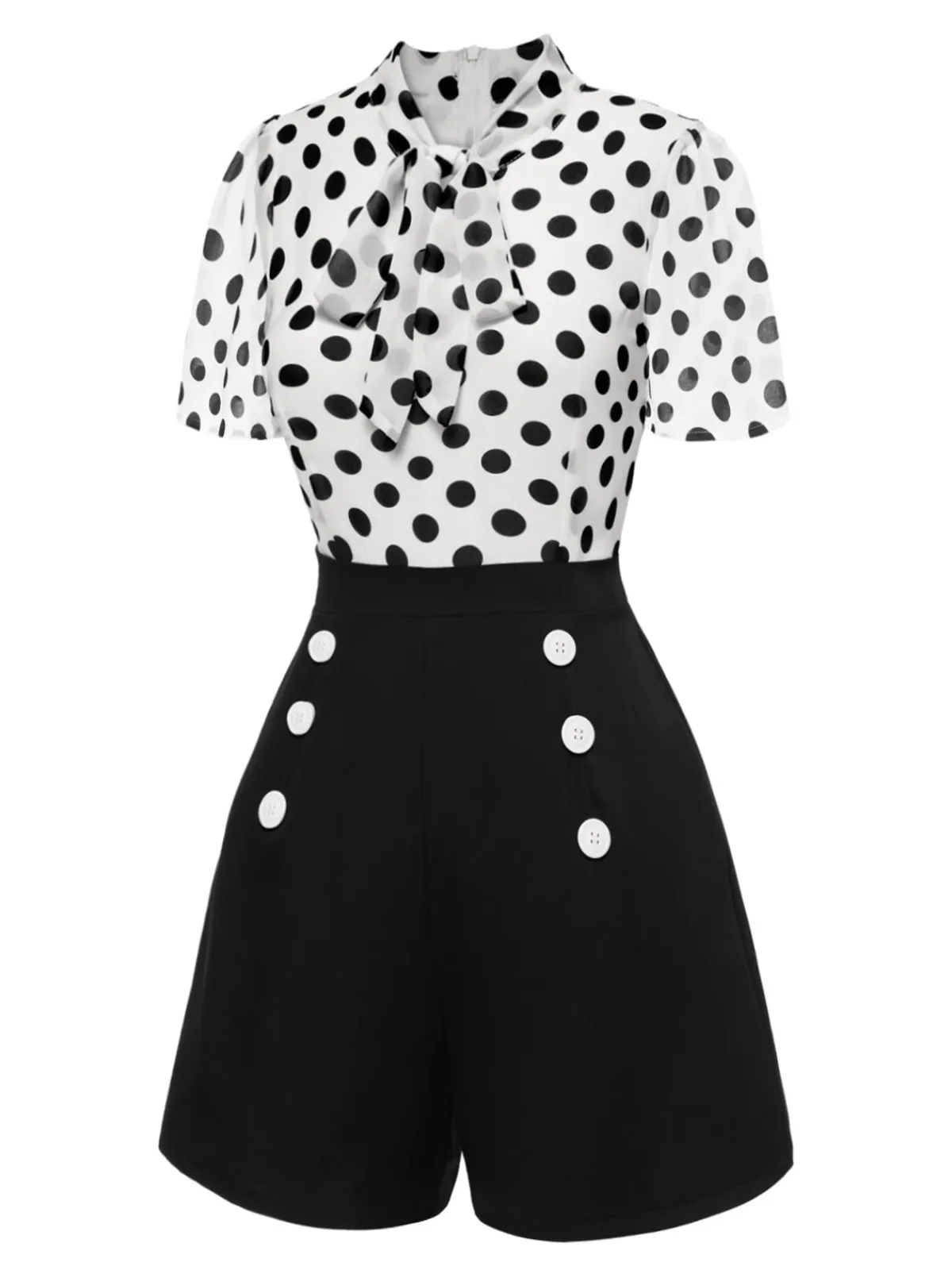 Discount Retro Stage And White 1950s Polka Dot Collared Romper Black