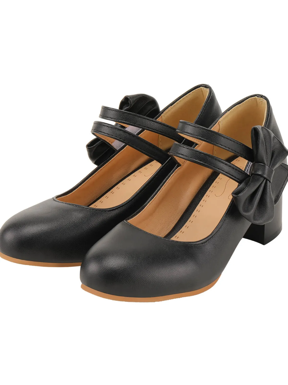 Clearance Retro Stage Bow Mary Jane Chunky Heel Shoes Black