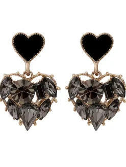Discount Retro Stage Black Diamond Heart Earrings