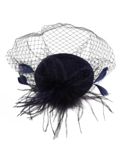 Clearance Retro Stage Black Faux Feather Fascinator Hat With Veil