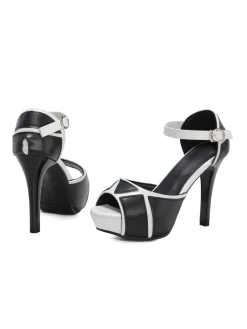 Clearance Retro Stage Fish Mouth Buckle High Heels Shoes Black