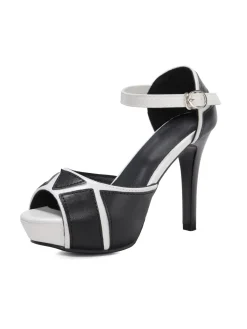 Clearance Retro Stage Fish Mouth Buckle High Heels Shoes Black