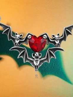 Best Retro Stage Black Halloween Bat Rhinestone Necklace