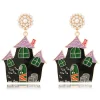 Outlet Retro Stage Black Halloween Cartoon Haunted House Earrings