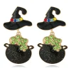 Best Retro Stage Black Halloween Cartoon Witch Hat Earrings