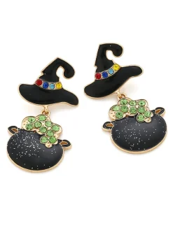 Best Retro Stage Black Halloween Cartoon Witch Hat Earrings