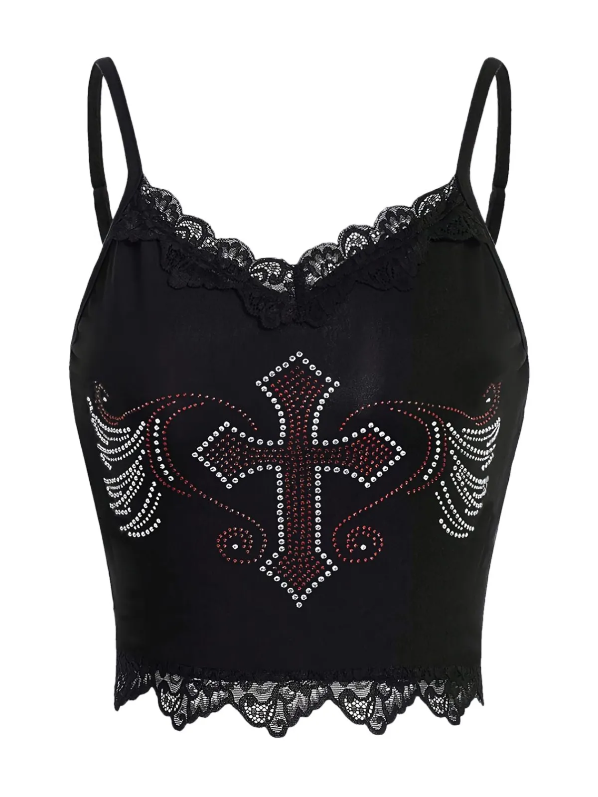 Clearance Retro Stage Halloween Cross Rhinestone Camisole Black