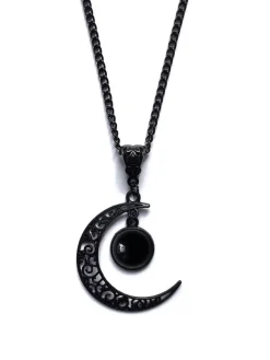 Discount Retro Stage Black Halloween Hollow Crescent Moon Necklace