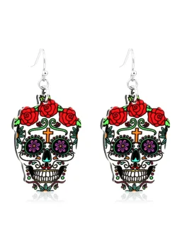 Discount Retro Stage Black Halloween Skull Rose Earrings