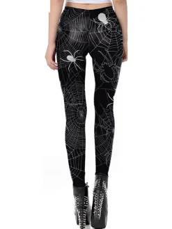 Online Retro Stage Halloween Spider Web Leggings Black