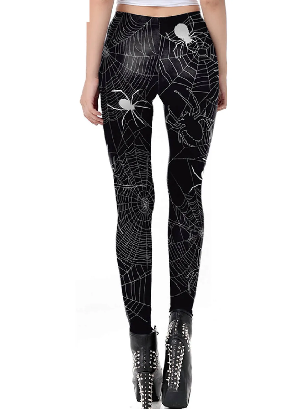 Online Retro Stage Halloween Spider Web Leggings Black