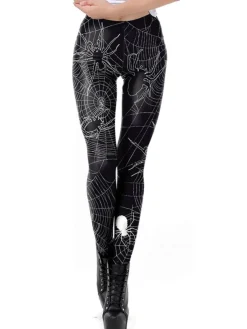 Online Retro Stage Halloween Spider Web Leggings Black