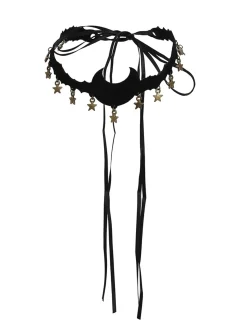 New Retro Stage Black Moon & Stars Flannelette Halloween Necklace