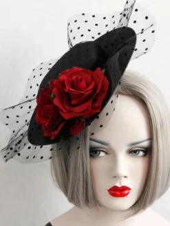 Best Retro Stage Black Retro 3D Roses Mesh Hat