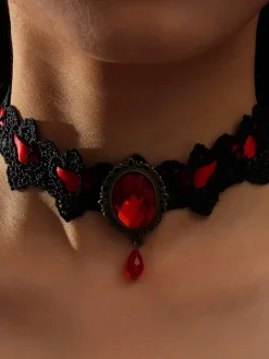 Online Retro Stage Black Retro Halloween Lace Necklace