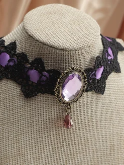 Online Retro Stage Black Retro Halloween Lace Necklace