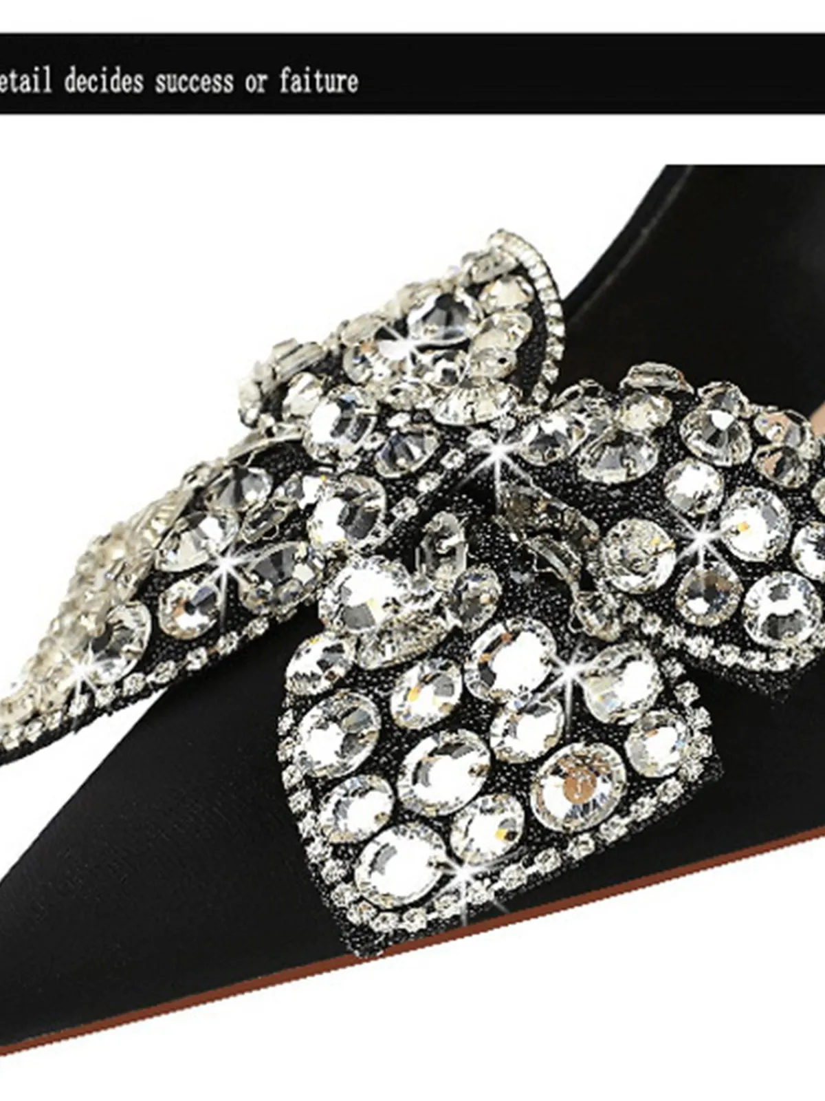 Fashion Retro Stage Rhinestone Satin Pointed Toe Stiletto Heels Black