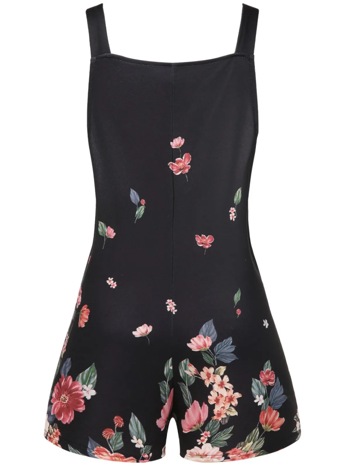 Online Retro Stage 1950s Adjustable Straps Floral Romper Black