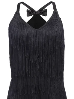 Clearance Retro Stage 1920s Back Bow Tassel Flapper Dress Black